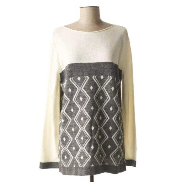 Eleonora Amadei NWT Wool blend Two Tone Grey Off White geometric print Sweater S - Picture 1 of 10